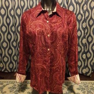 Paisley long sleeve shirt with stripe accents
